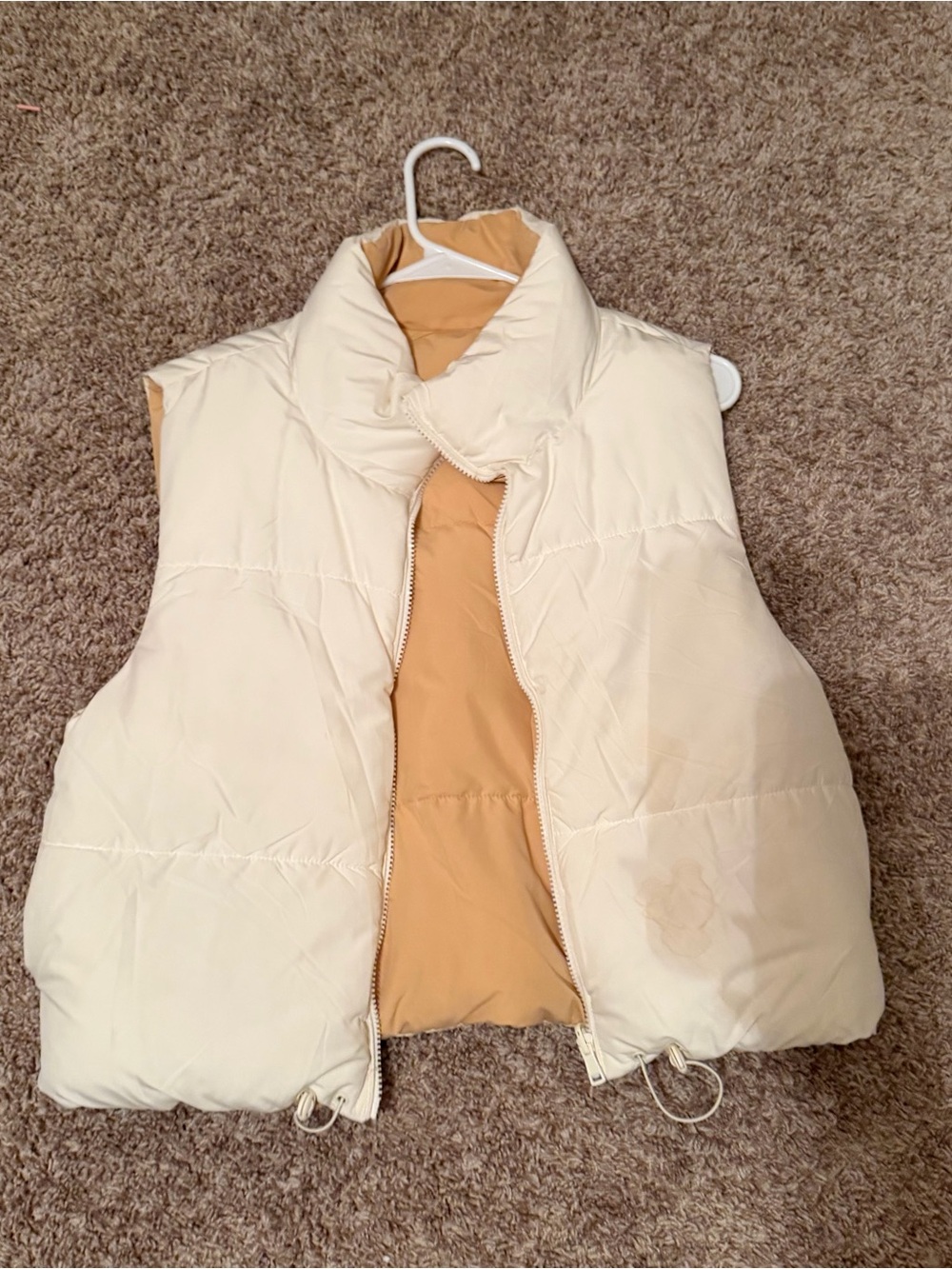 Women's Cream Puffer Vest with Mustard Lining